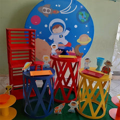 Aperturee - Little Astronaut And Universe Round Birthday Backdrop