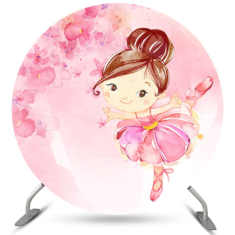 Aperturee - Pink Ballerina Lovely Round Happy Birthday Backdrop