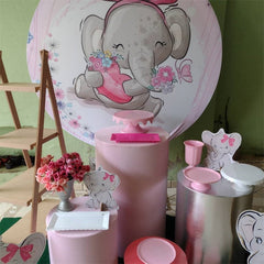 Aperturee - Pink Floral And Cute Animals Round Birthday Backdorp