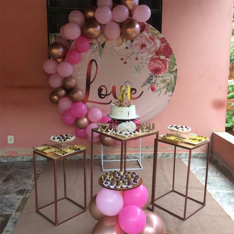 Aperturee - Pink Floral And Love Round Wedding Decoration Backdrop