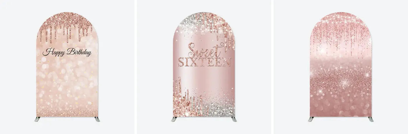 Aperturee Rose Gold Glitter Birthday Double Sided Arch Backdrop | Chiara Wall Backdrop Diy | Diy Round Arch Backdrop | Custom Arched Wall Covers