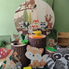 Aperturee - Safari Lovely Forest Circle Wooden Baby Shower Backdrop