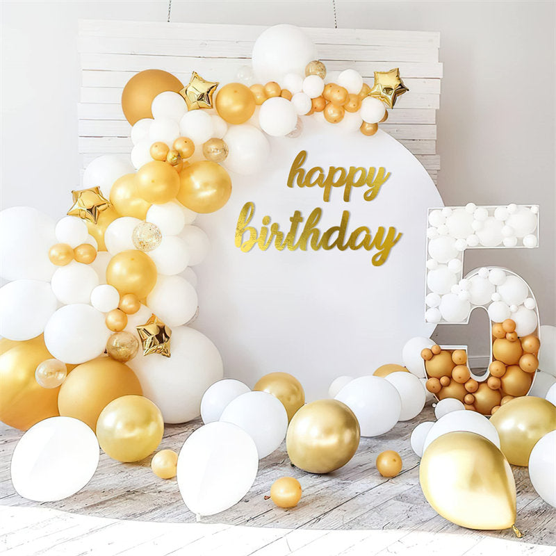 Aperturee - (Ship In 24HR) White Simple Happy Birthday Round Backdrop for Party