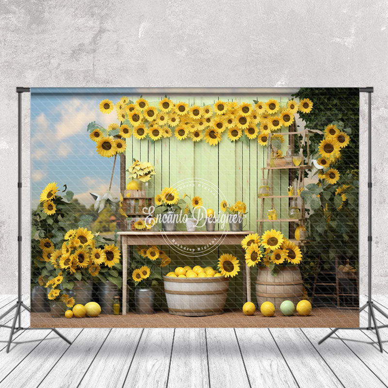 Aperturee - Sunflower Blue Sky Wooden Board Lemon Photo Backdrop