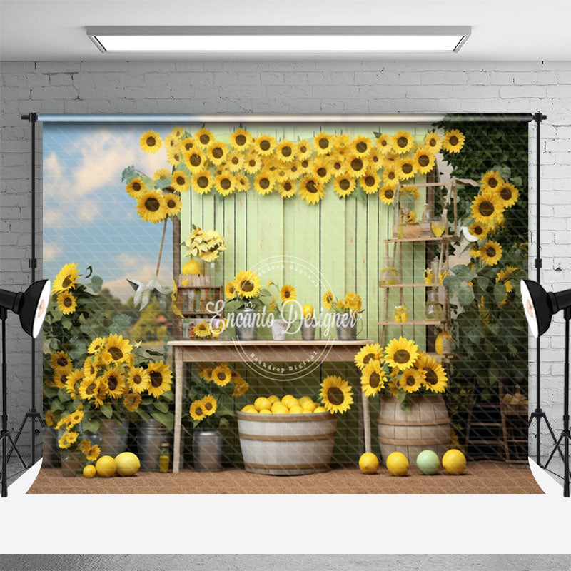 Aperturee - Sunflower Blue Sky Wooden Board Lemon Photo Backdrop