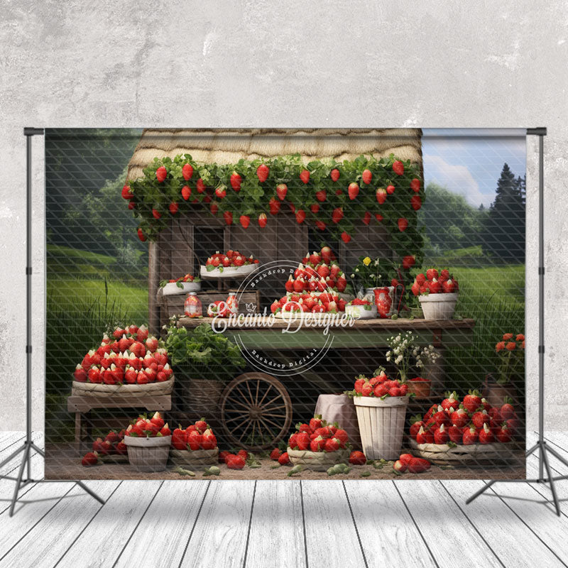 Aperturee - Strawberry Shop Green Grass Woods Backdrop For Studio