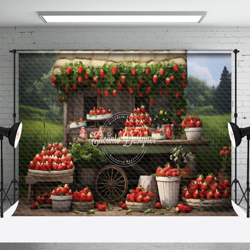 Aperturee - Strawberry Shop Green Grass Woods Backdrop For Studio