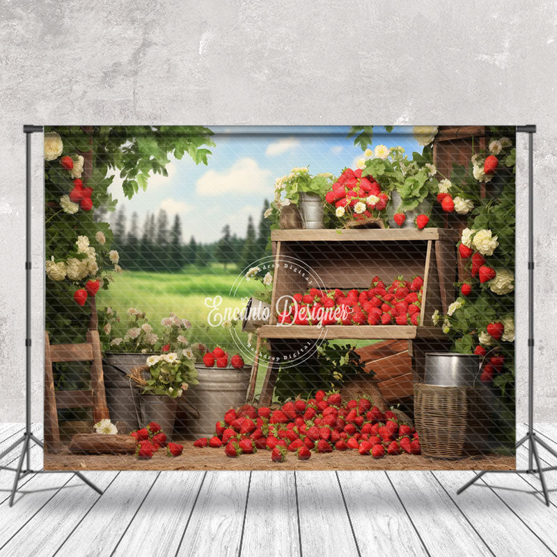 Aperturee - Spring Strawberry Shop White Flowers Sky Backdrop