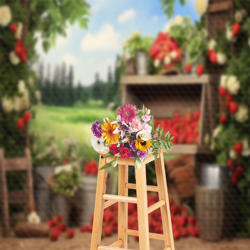 Aperturee - Spring Strawberry Shop White Flowers Sky Backdrop