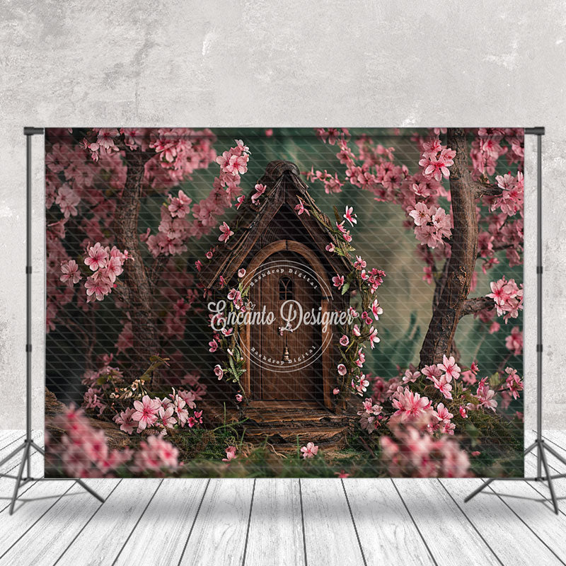 Aperturee - Brown Wooden House With Pink Flowers Photo Backdrop