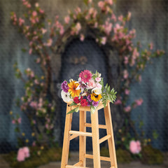 Aperturee - Spring Gray Arch Wooden House Photography Backdrop