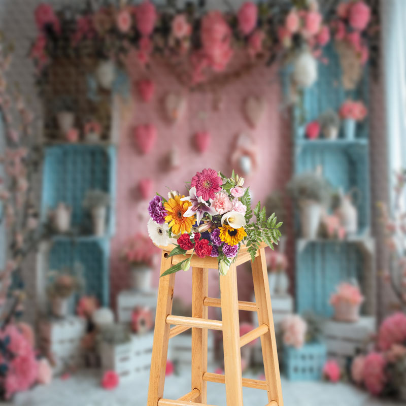 Aperturee - Pink And Blue Wall Love Hearts Valentine¡¯s Day Backdrop