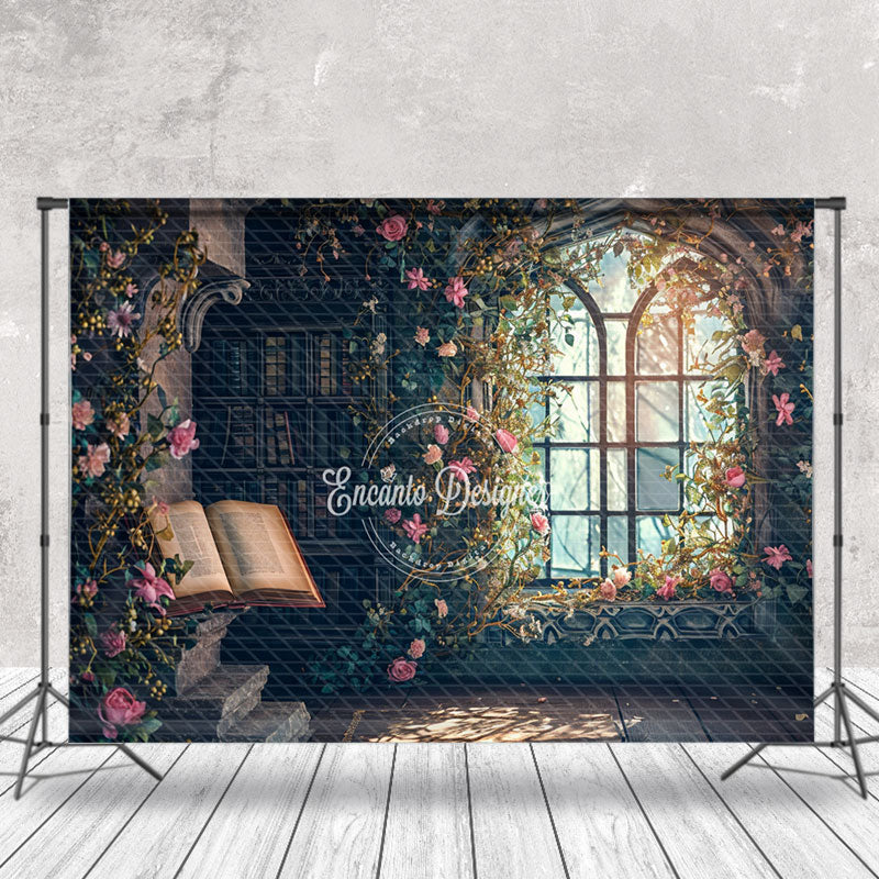 Aperturee - Arched Window Flowers Book Spring Backdrop For Photo