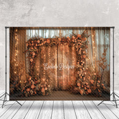 Aperturee - Vintage Wooden Planks Garland Tulle Indoor Backdrop