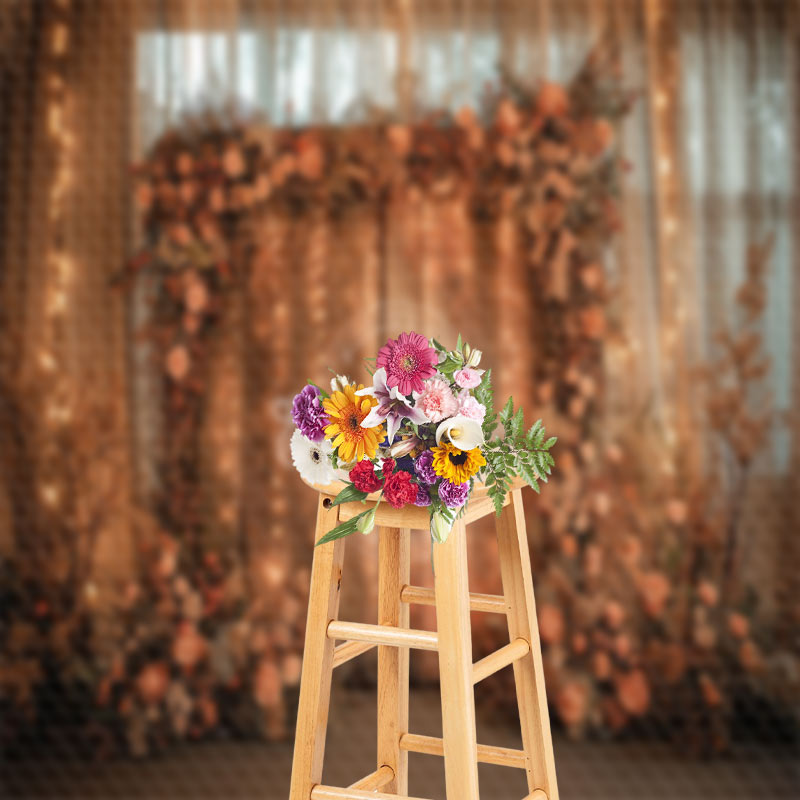 Aperturee - Vintage Wooden Planks Garland Tulle Indoor Backdrop