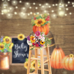 Aperturee - Barrel Floral Pumpkin Light Belt Wood Photo Backdrop