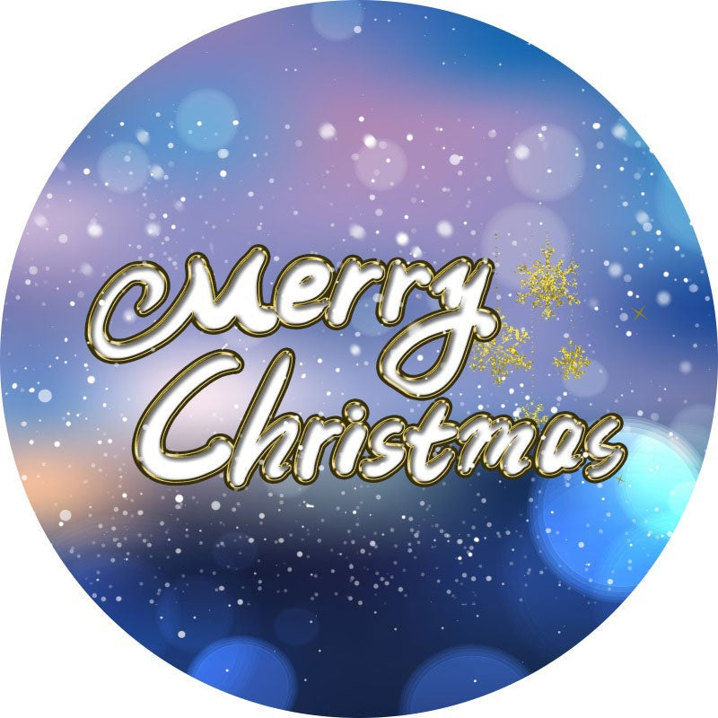 Aperturee - Blue Bokeh Glitter Round Merry Christmas Backdrop