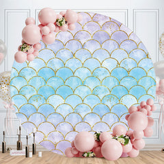 Aperturee - Blue Glitter Round Mermaid Birthday Backdrop