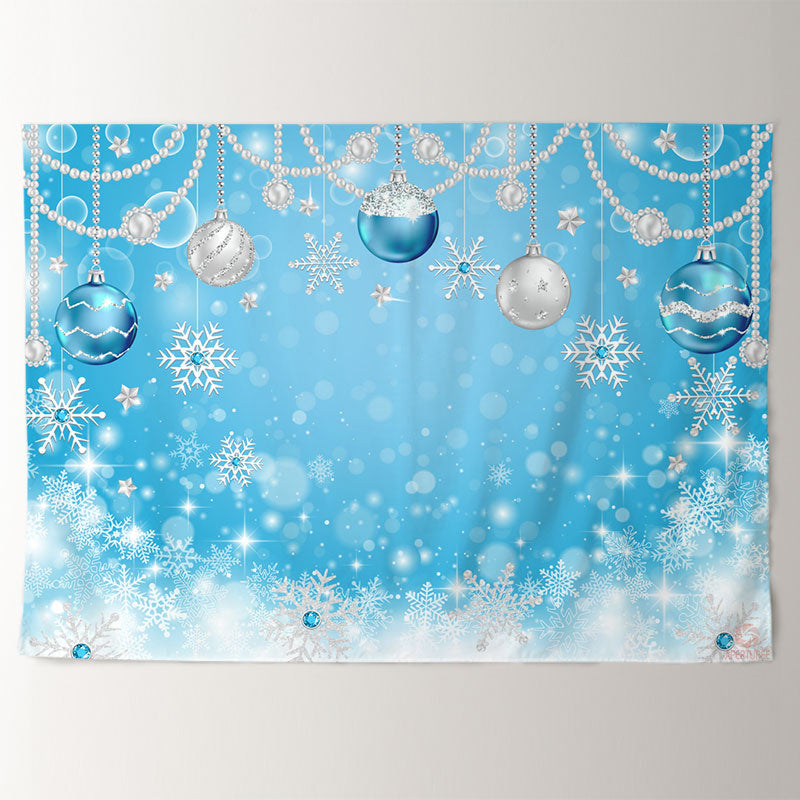 Aperturee - Blue Silver Bauble Snowflake Christmas Backdrop