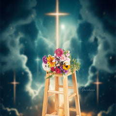 Aperturee - Blue Skyline Sunset Glitter Cross Easter Backdrop