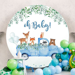 Aperturee - Blue Truck Animals Baby Shower Round Backdrop