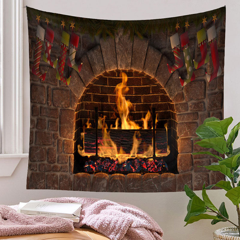 Aperturee - Brick Fireplace Andiron Stock Christmas Backdrop