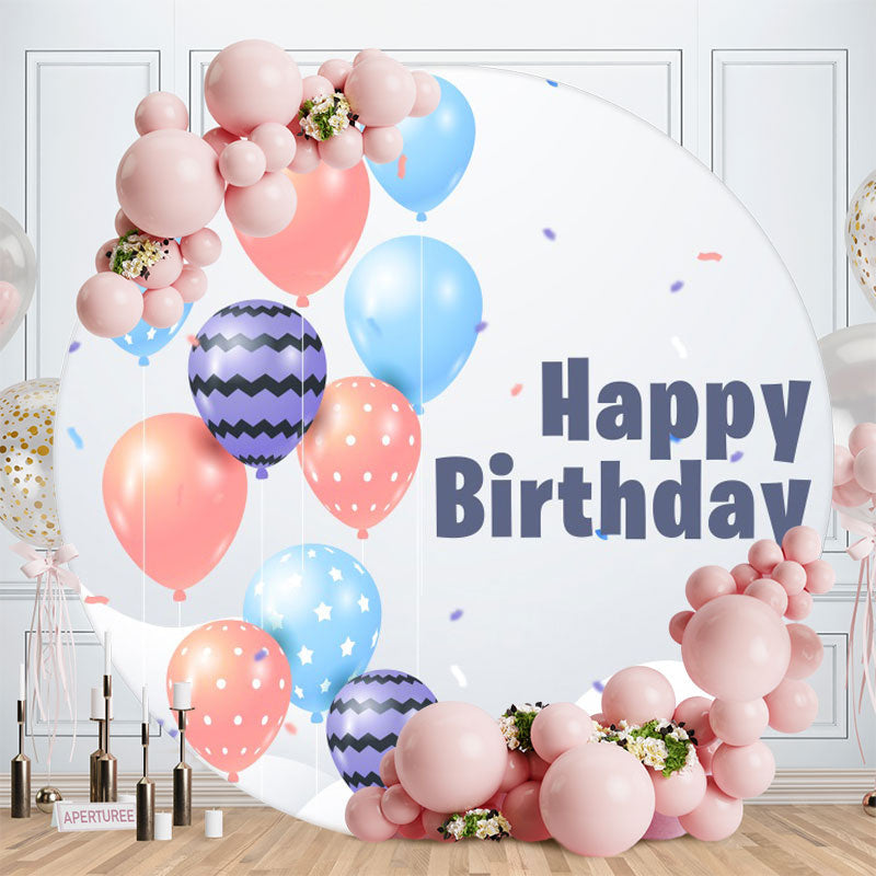 Aperturee - Bright Ballons Round Happy Birthday Backdrop