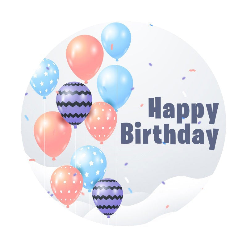 Aperturee - Bright Ballons Round Happy Birthday Backdrop