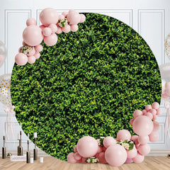 Aperturee - Bright Green Leaves Round Birthday Backdrop