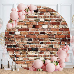 Aperturee - Brown Retro Style Bricks Round Birthday Backdrop