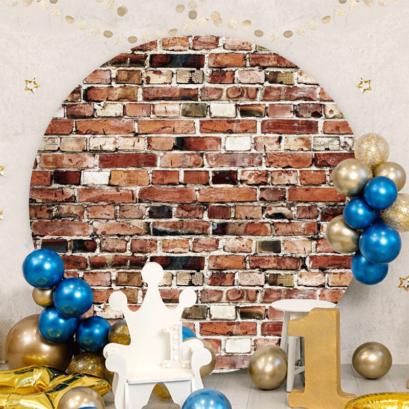 Aperturee - Brown Retro Style Bricks Round Birthday Backdrop