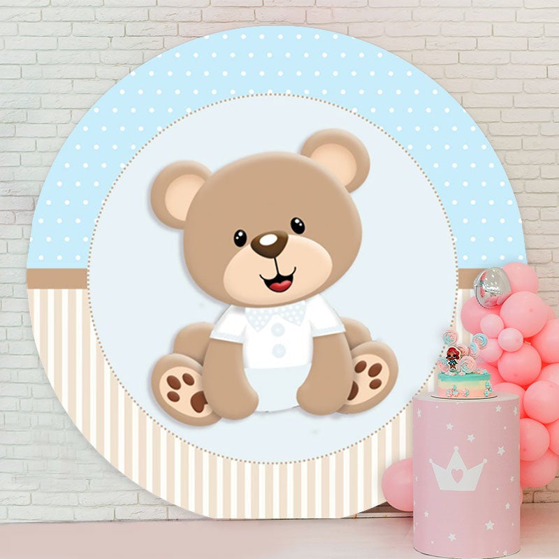 Aperturee - Brown Teddy Bear Round Blue Birthday Backdrop