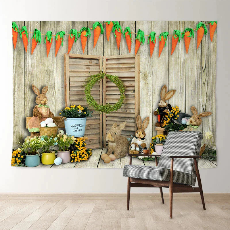 Aperturee - Bunny Parrot Wooden Eggs Happy Easter Backdrop