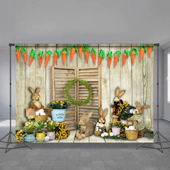 Aperturee - Bunny Parrot Wooden Eggs Happy Easter Backdrop