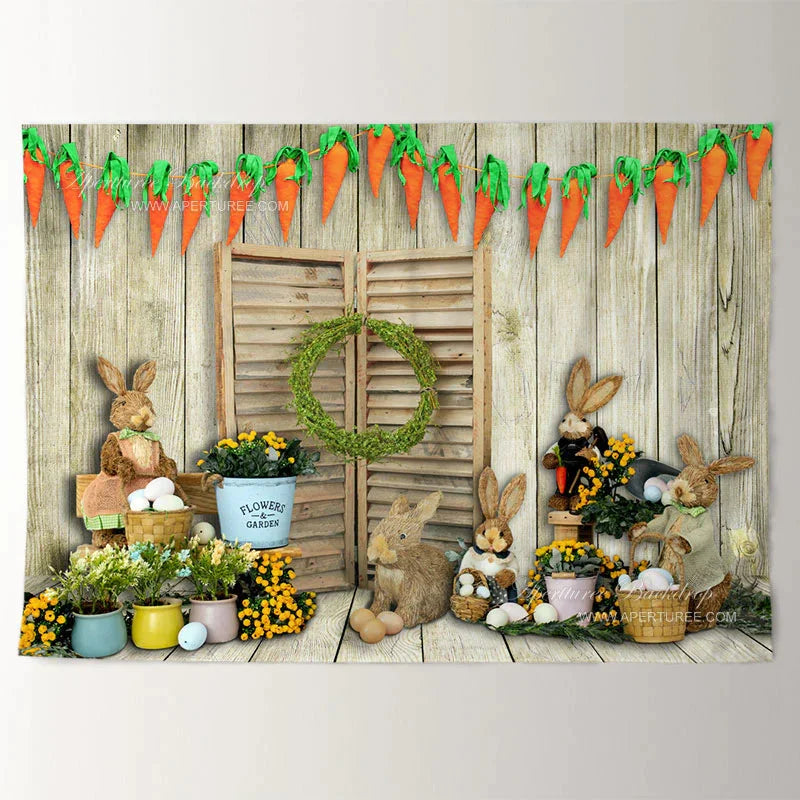 Aperturee - Bunny Parrot Wooden Eggs Happy Easter Backdrop