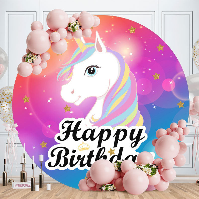 Aperturee - Circle Bokeh Unicorn Happy Birthday Backdrop