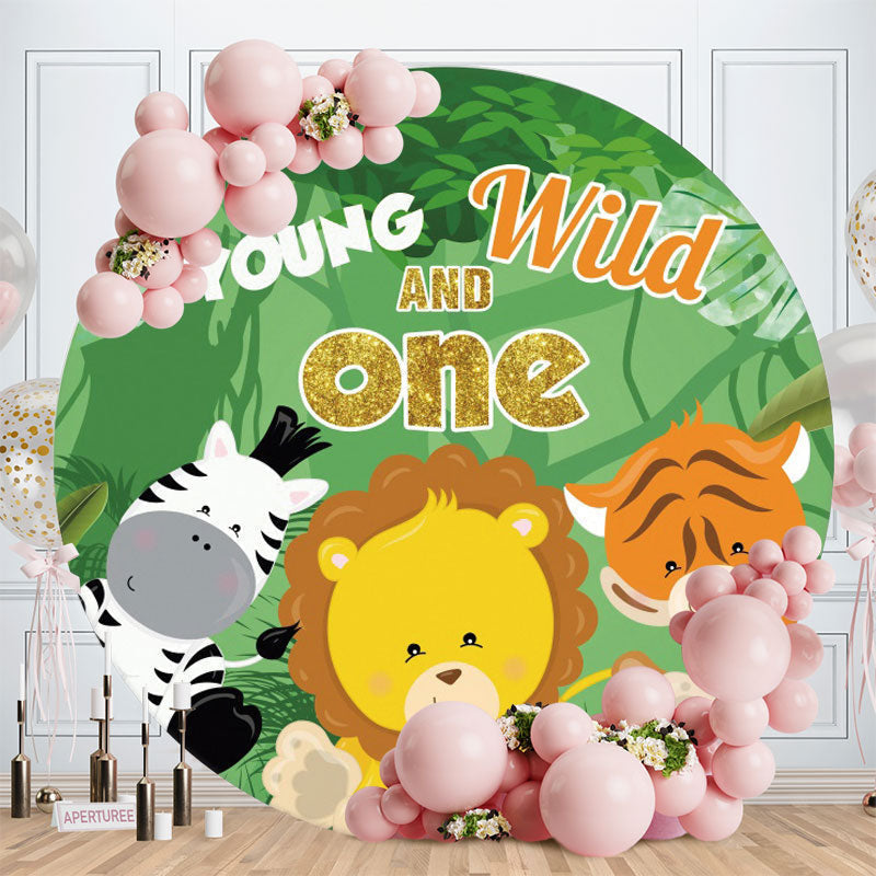 Aperturee - Circle Cartoon Animals Round Birthday Backdrop