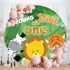 Aperturee - Circle Cartoon Animals Round Birthday Backdrop