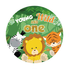 Aperturee - Circle Cartoon Animals Round Birthday Backdrop