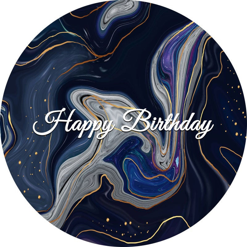 Aperturee - Circle Dark Blue Anstract White Birthday Backdrop