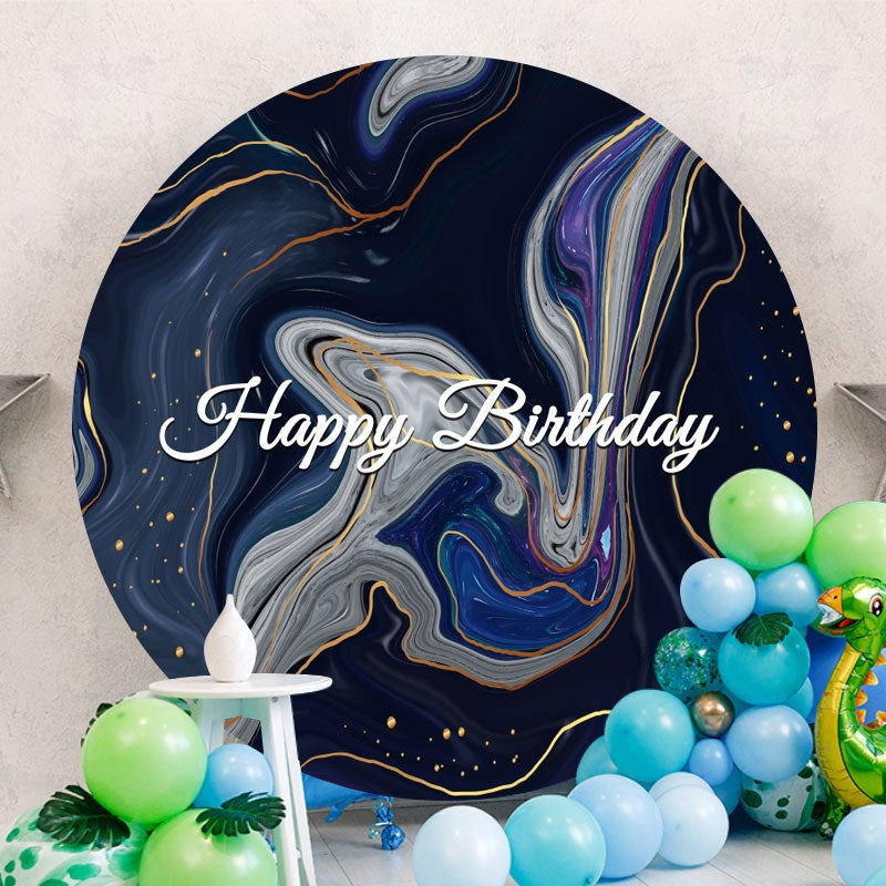 Aperturee - Circle Dark Blue Anstract White Birthday Backdrop