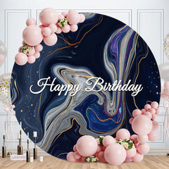 Aperturee - Circle Dark Blue Anstract White Birthday Backdrop