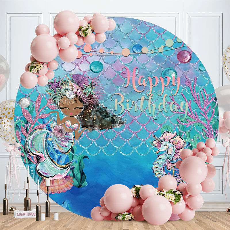 Aperturee - Circle Glitter Dream Mermaid Happy Birthday Backdrop