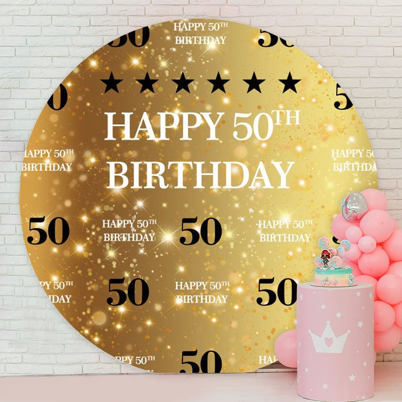 Aperturee - Circle Glitter Gold Black Happy 50th Birthday Backdrop