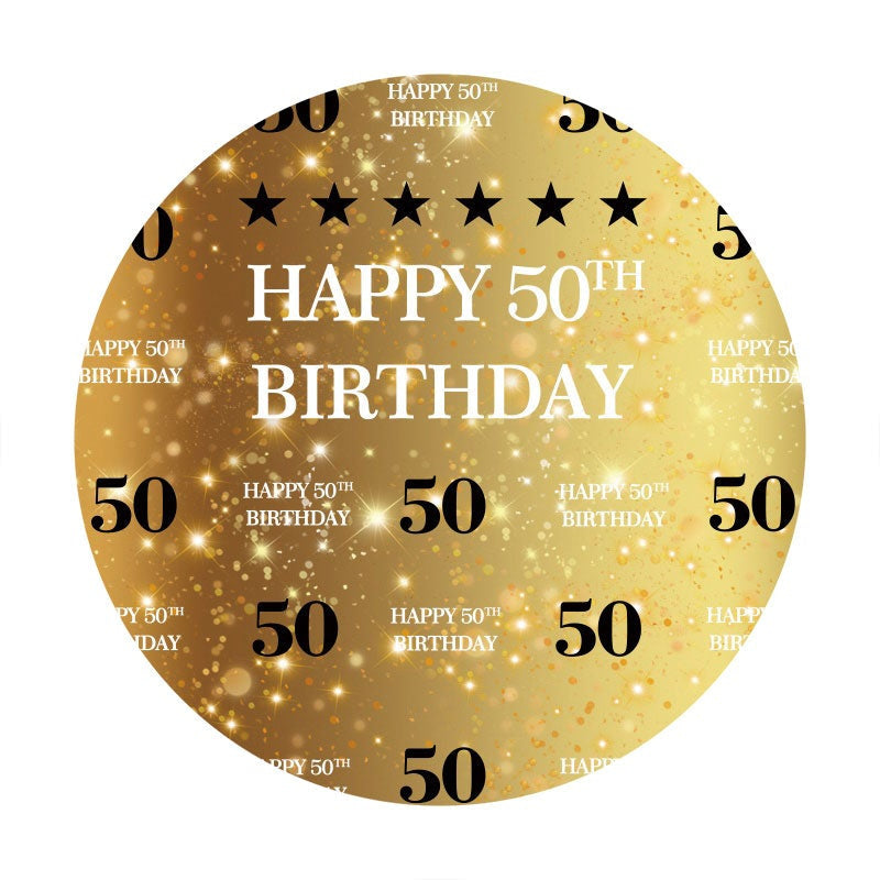 Aperturee - Circle Glitter Gold Black Happy 50th Birthday Backdrop