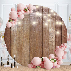 Aperturee - Circle Light Brown Wood Round Birthday Backdrop