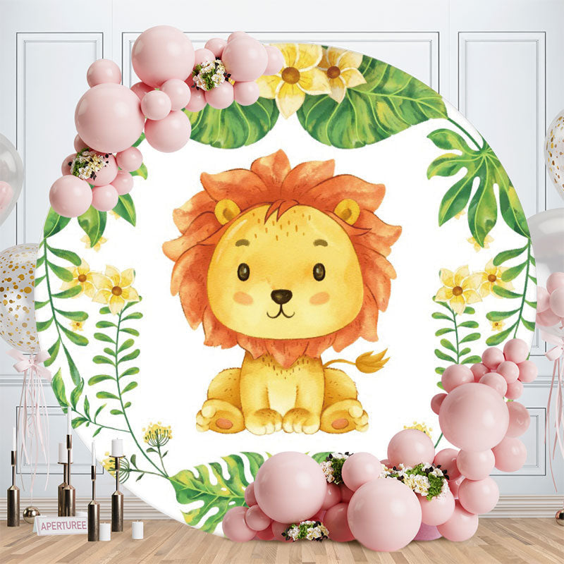 Aperturee - Circle Little Lion Round Happy Birthday Backdrop