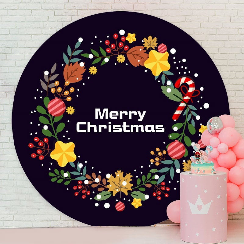 Aperturee - Circle Merry Christmas Wreath Black Backdrop