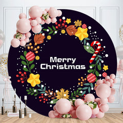 Aperturee - Circle Merry Christmas Wreath Black Backdrop