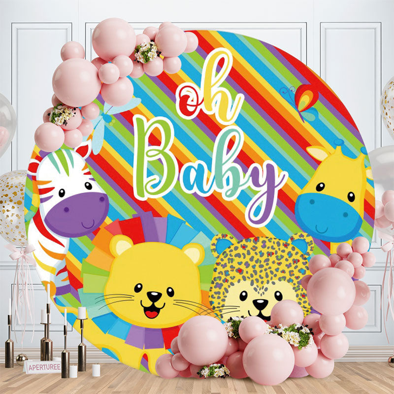 Aperturee - Circle Rainbow Animals Round Baby Shower Backdrop